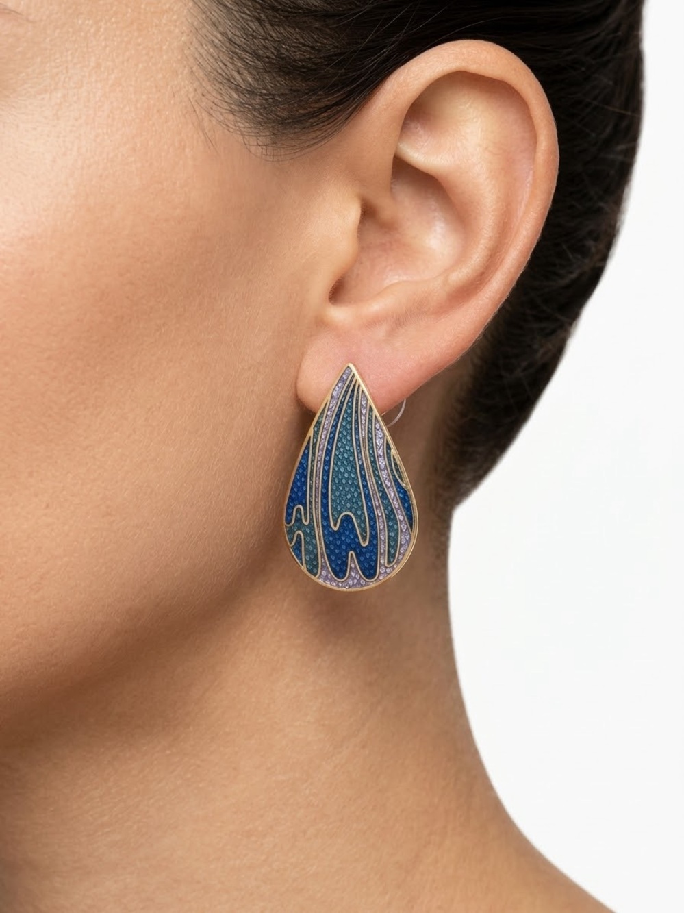 Rococo Blue Teardrop Enamel Earrings - Designer Style